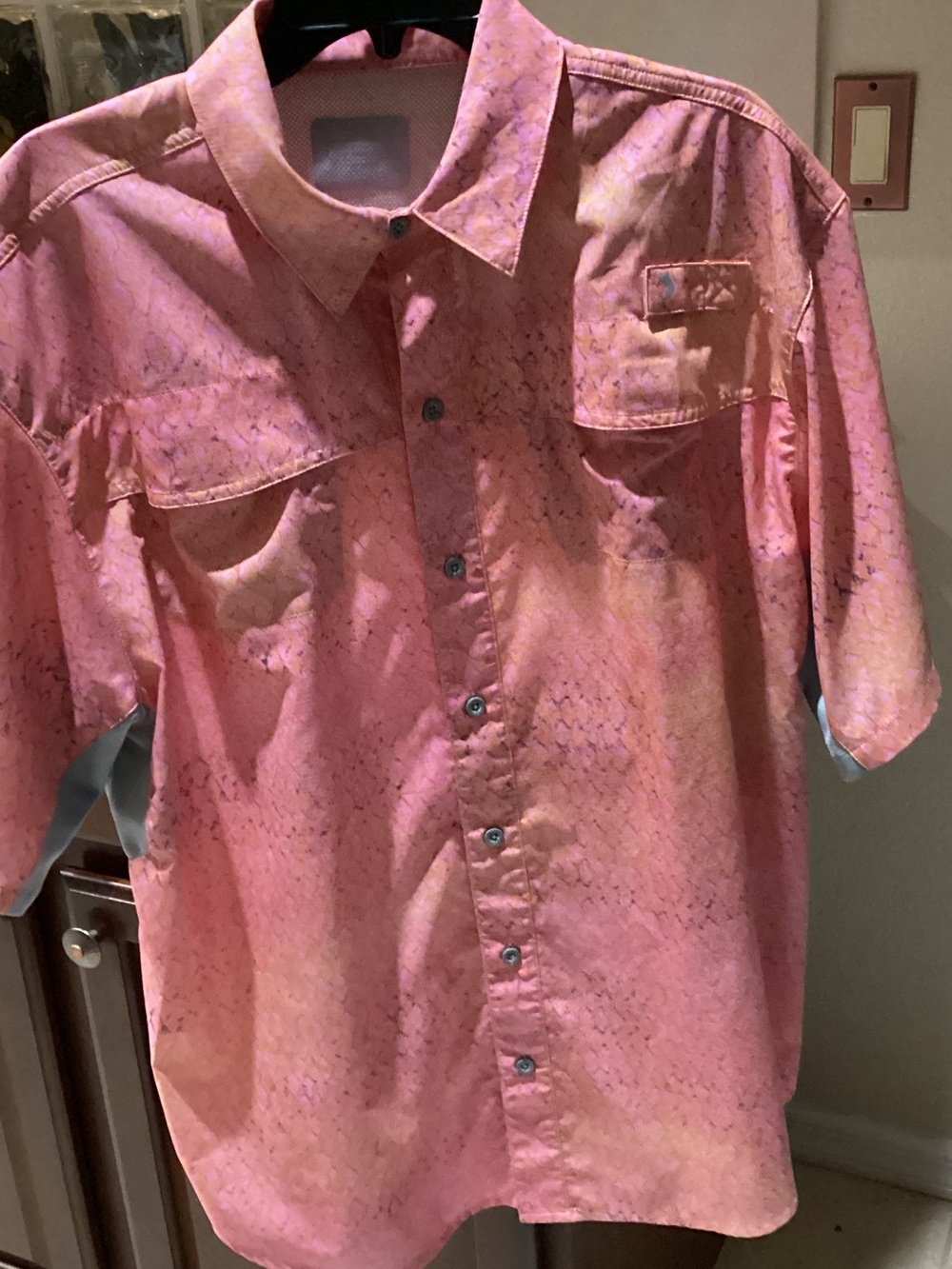Reel Legends Pink Short-Sleeve Casual Button-Down Shirt